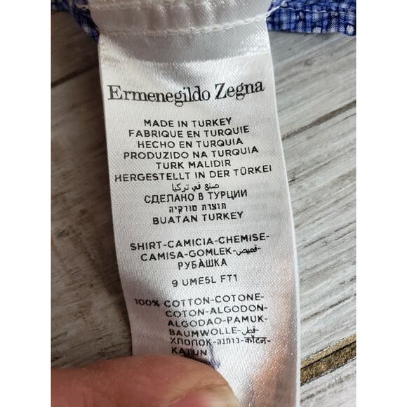 EUC Ermenegildo Zegna Button Up Shirt Collared Long Sleeve Blue Checkered XL - Picture 7 of 8
